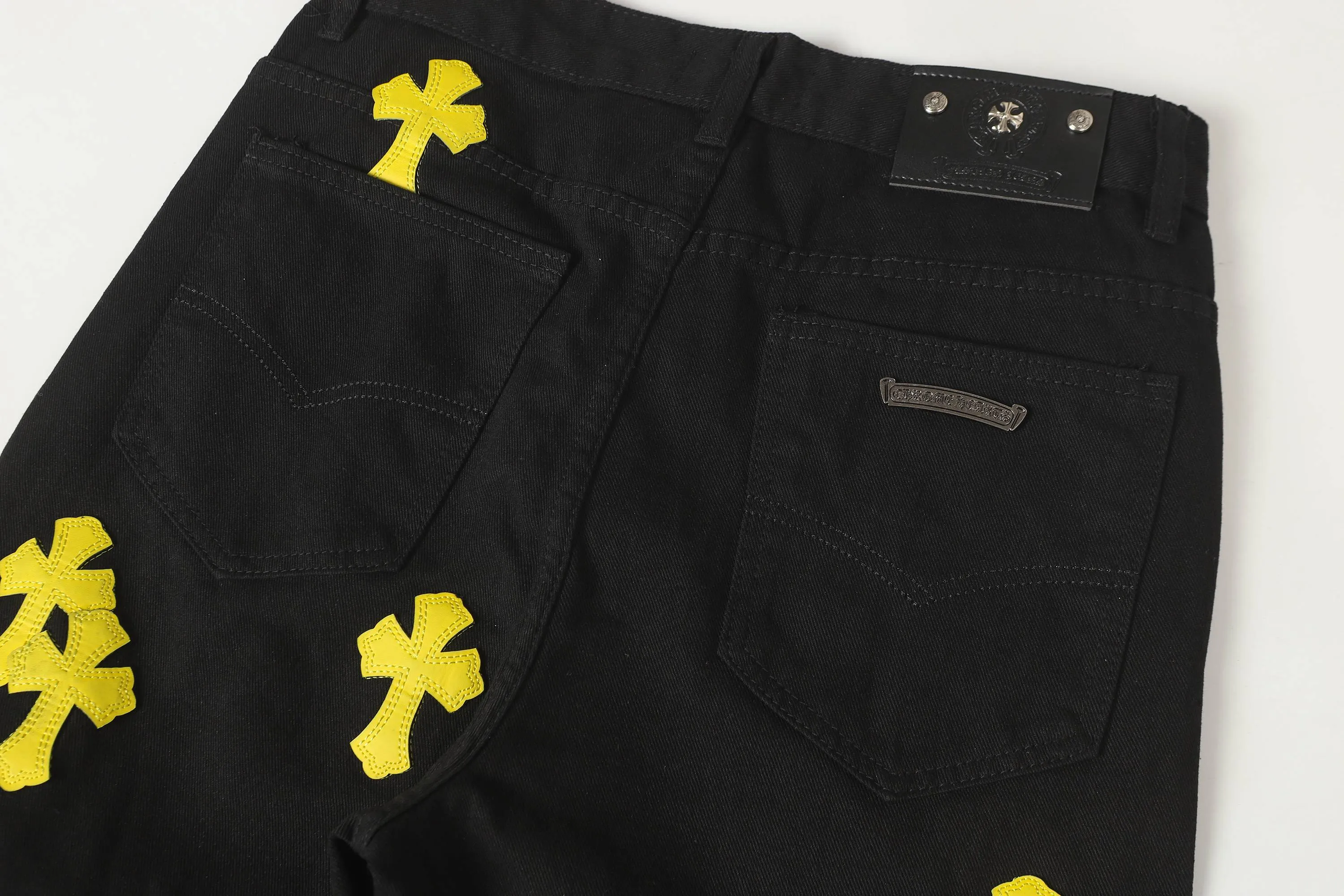 P270 Chrome Hearts/Chrome Hearts 25ss classic colored leather cross washed color cloth denim trousers for men and women Color: Picture color Size: 28-36